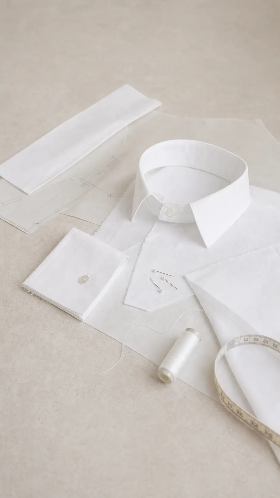 Piezas de camisa blanca en una mesa de patronaje